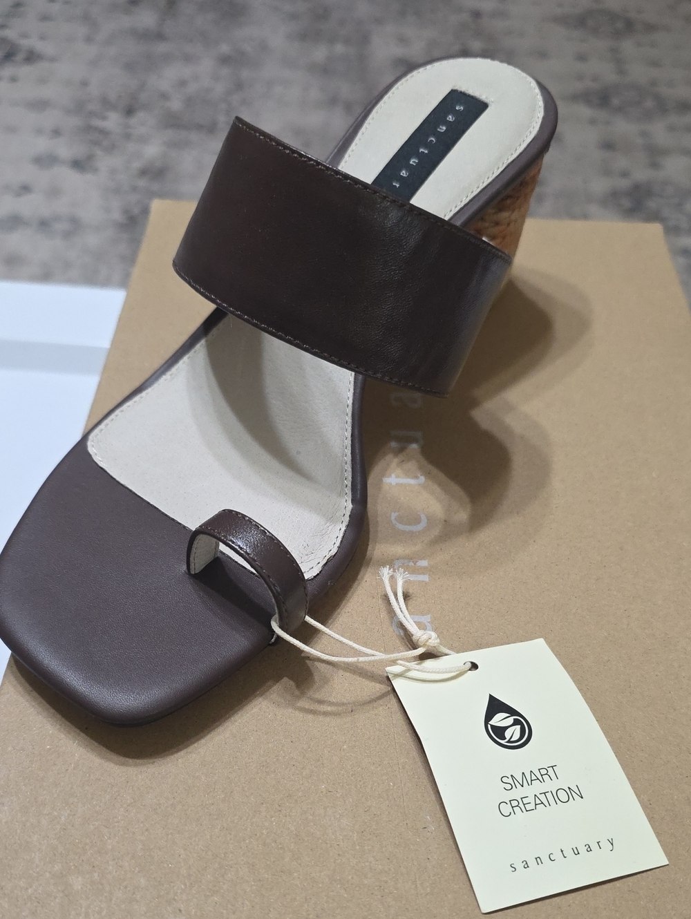 Sanctuary Dark Brown Leather Toe-Loop Wedge Mule